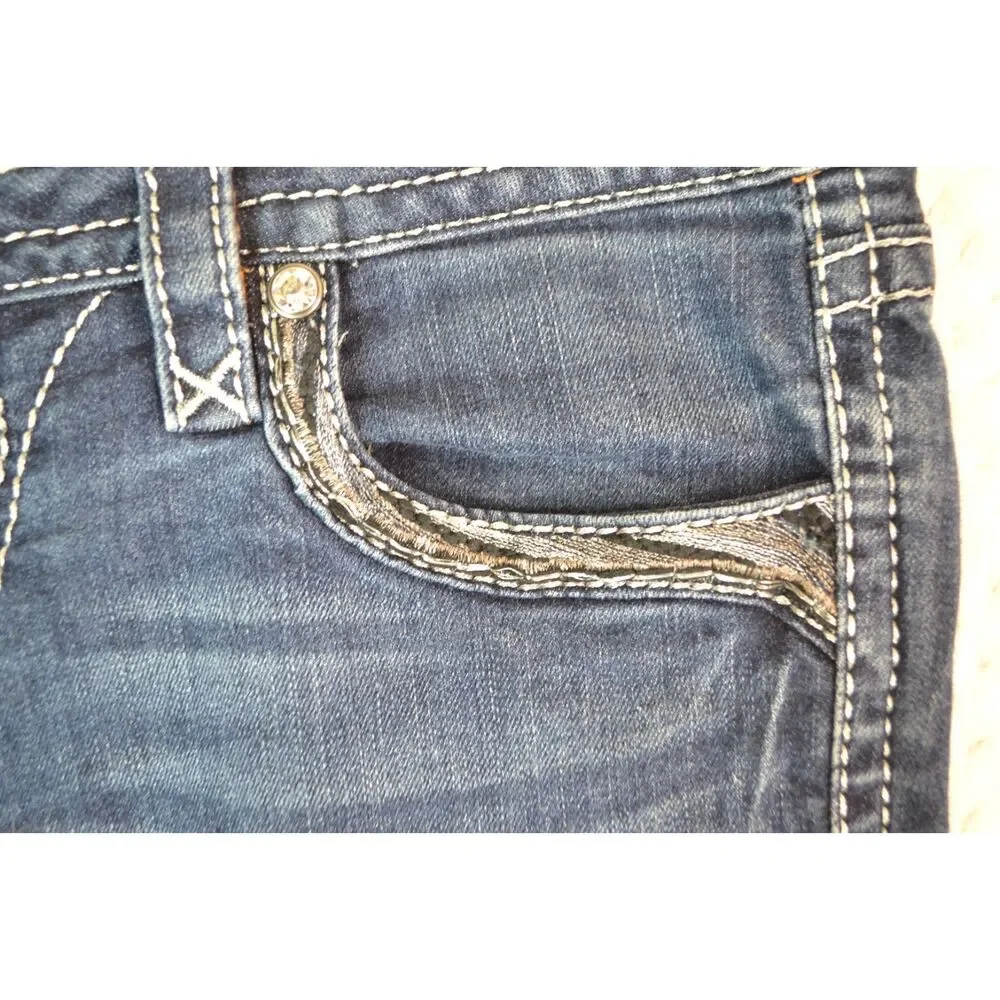 Rock Revival Women's 26 Long Deeka Straight Leg Embellished Stretch Jeans